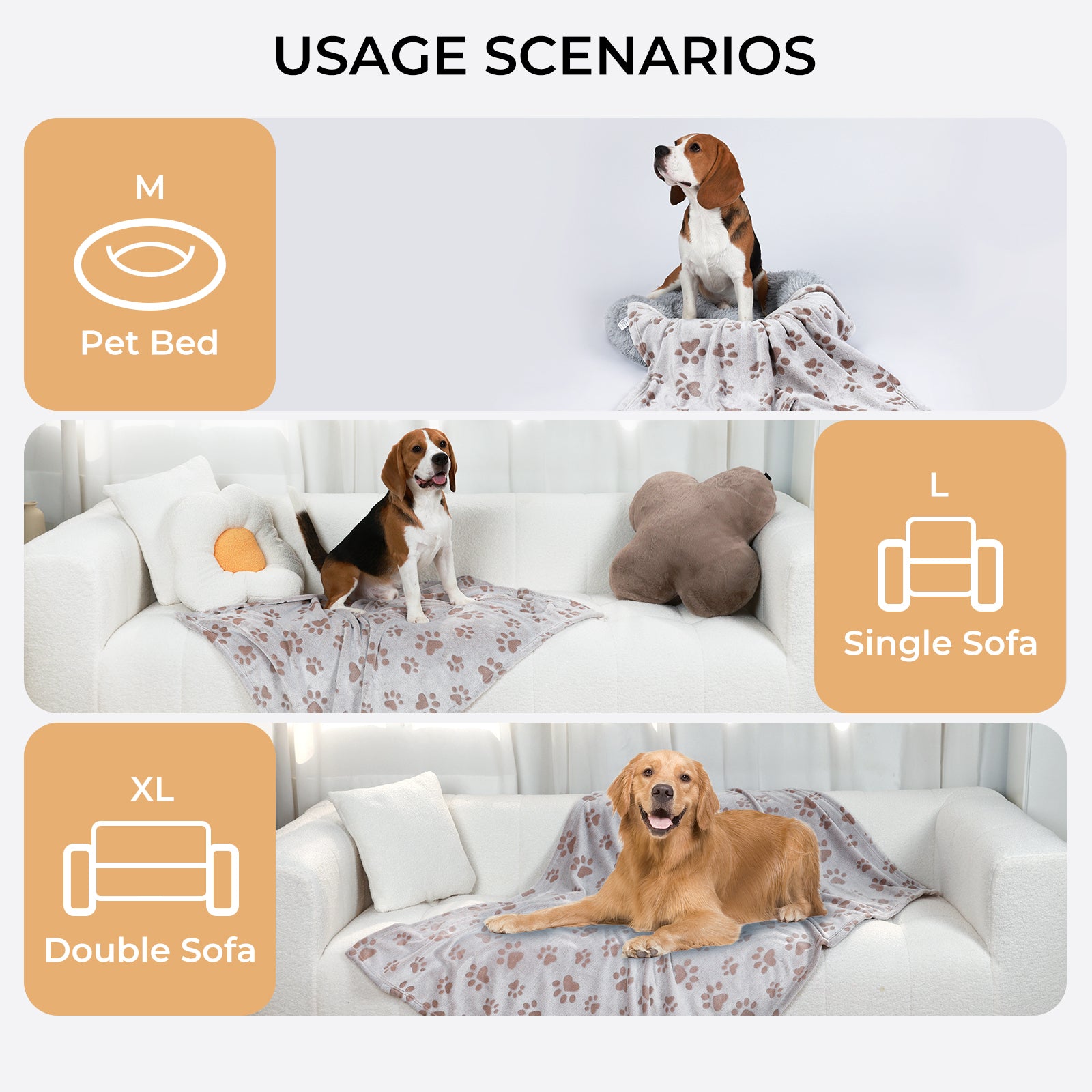 Large Dog Fleece Blanket - Washable Pet Blanket for Bed and Couch Protection with Adorable Paw Print Design