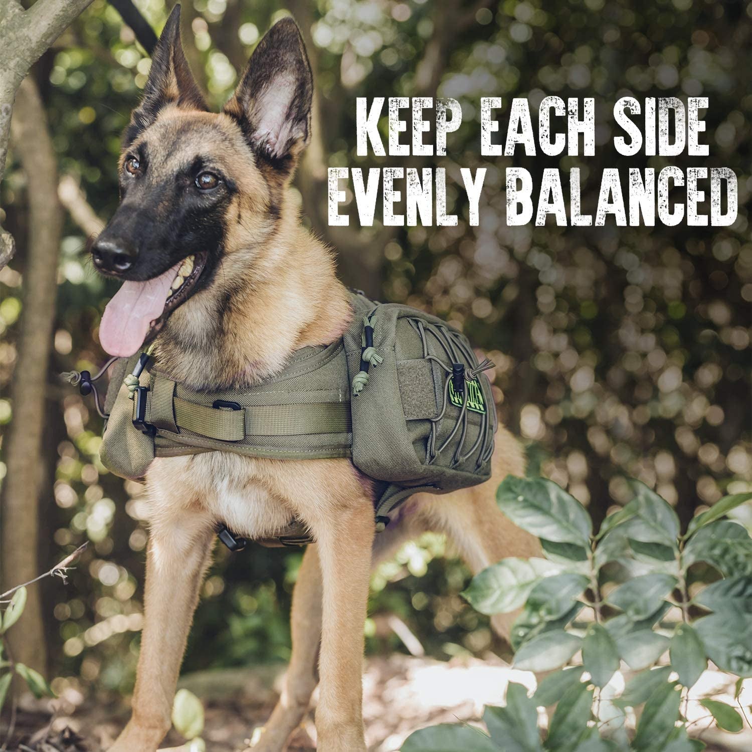 Tactical Nylon Dog Backpack for Medium and Large Breeds with Side Pockets for Hiking, Walking, Training, and Running (Green, Large)