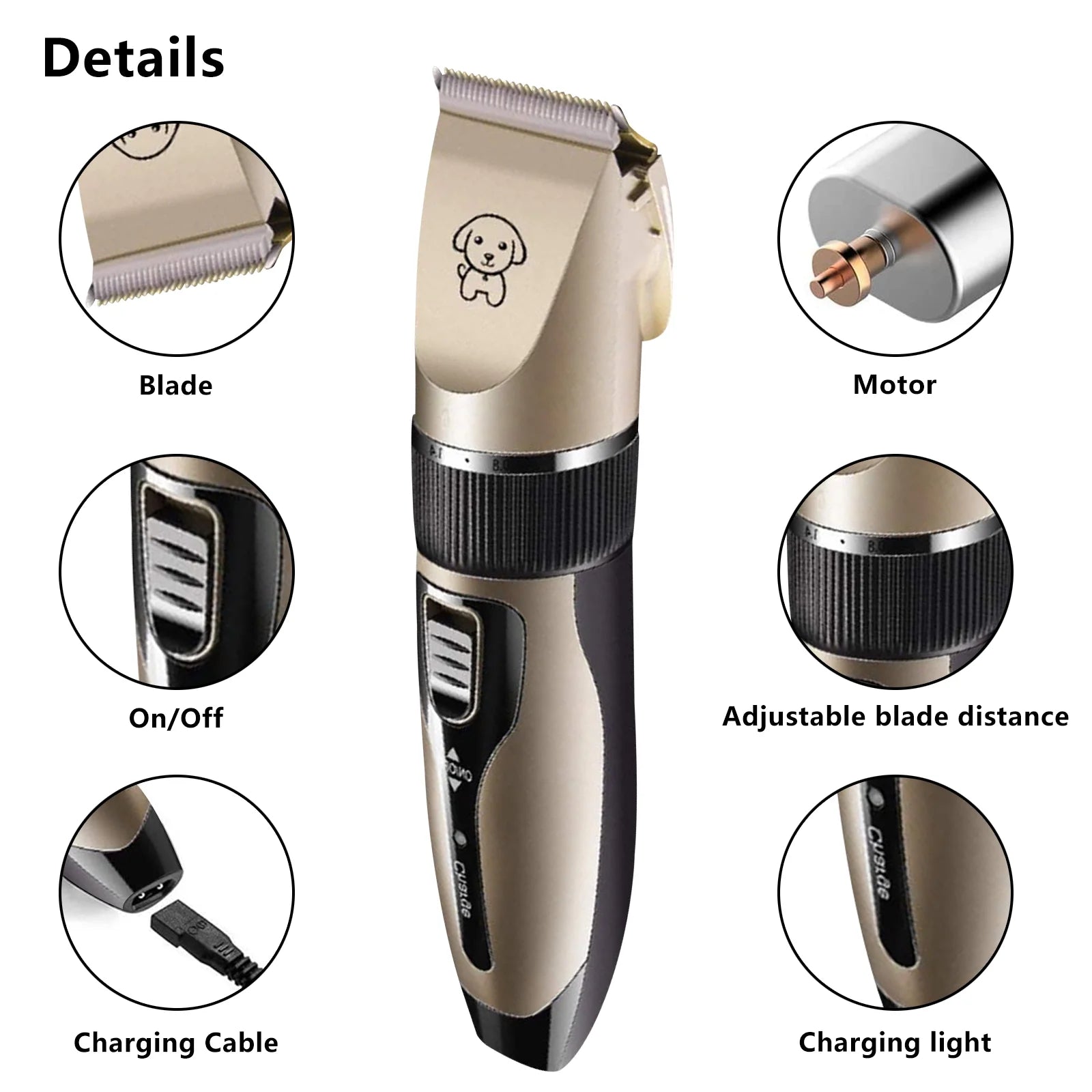 Professional Rechargeable Dog Grooming Clippers - Cordless Low Noise Pet Hair Trimmer Kit with Comb and Scissors for Dogs, Cats, and Other Pets