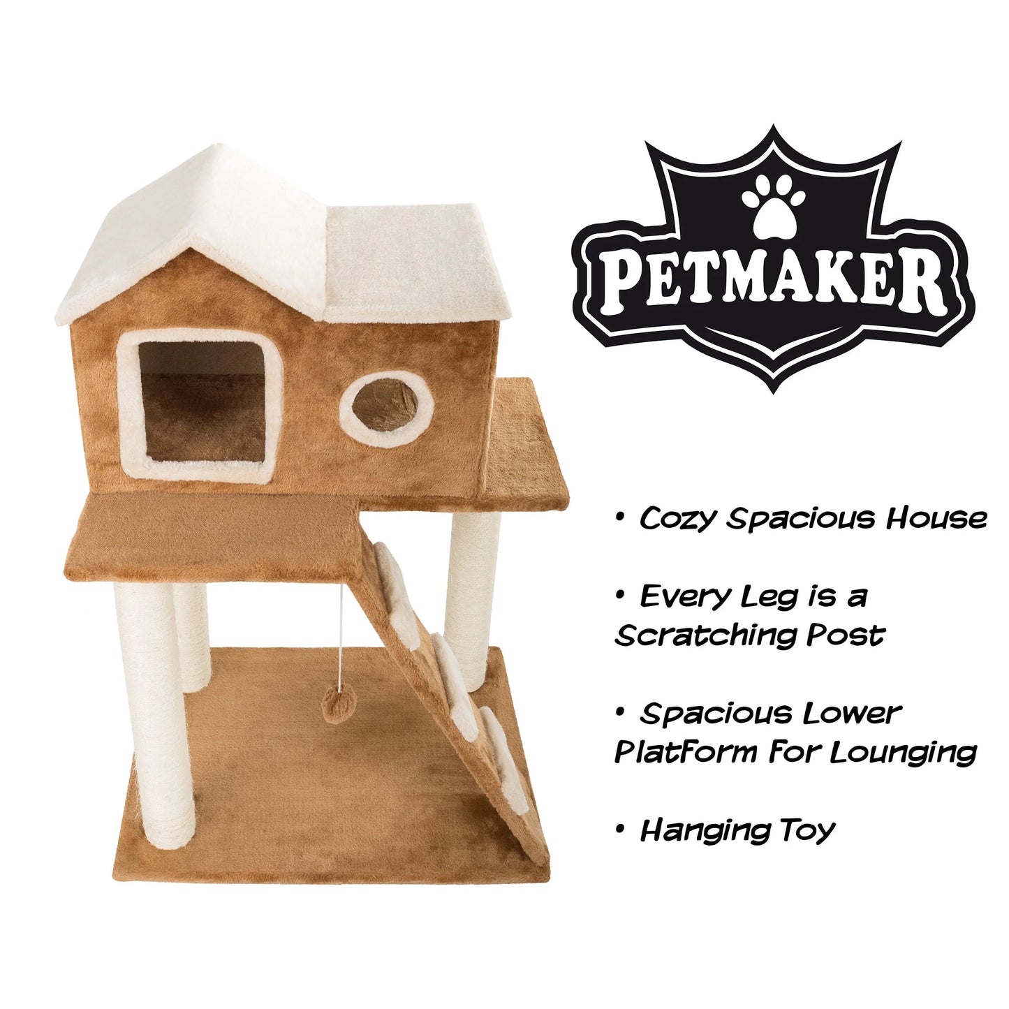 35-Inch Cat Tree with Ladder, House, Scratching Posts, and Toy - Brown
