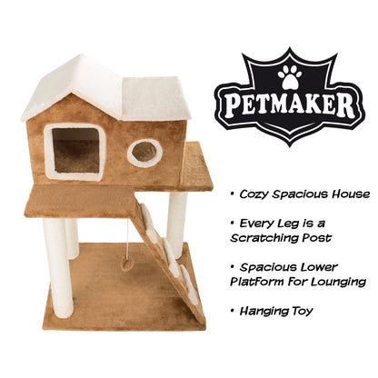 35-Inch Cat Tree with Ladder, House, Scratching Posts, and Toy - Brown