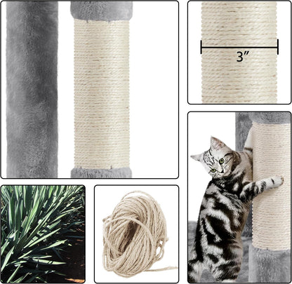 70 Inches Stable Cat Tree with Padded Platform, Replaceable Dangling Balls, Hammock, Basket and Condo, Cat Tower Furniture for Kittens, Cats and Pets