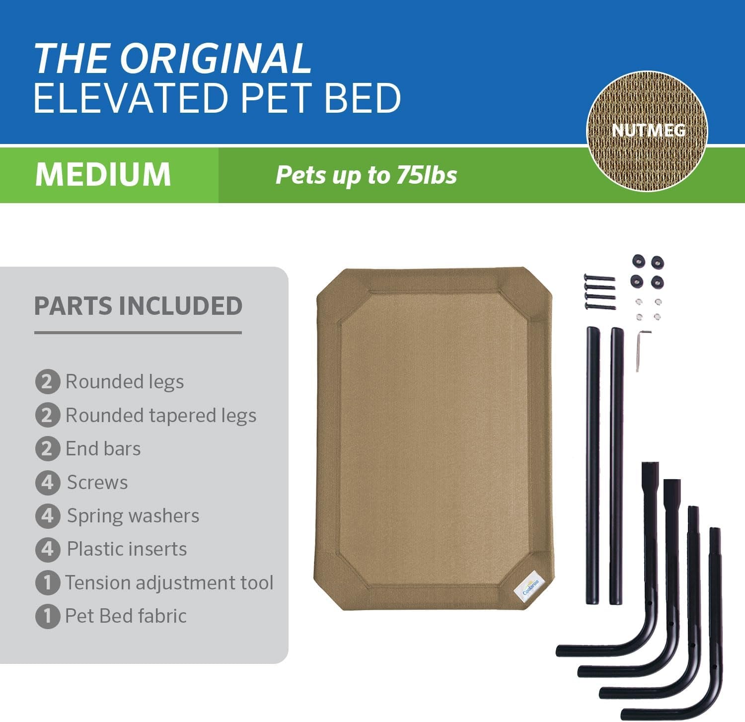 Original Elevated Dog Bed - Breathable Off-The-Ground Pet Bed with Cooling Fabric, Joint Relief & Moisture-Resistant Fabric, 100% Recyclable, Easy Clean, Nutmeg, Medium