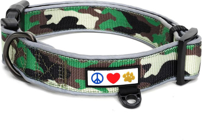 Stylish Camo Green & Black Medium Padded Dog Collar for Ultimate Comfort