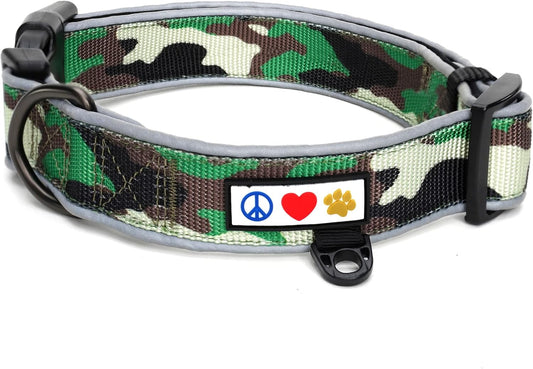 Stylish Camo Green & Black Medium Padded Dog Collar for Ultimate Comfort