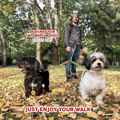 Premium Double Dog Leash Coupler with Tangle-Free Swivel - Versatile Attachment for Walking Two Dogs (Khaki & Orange)