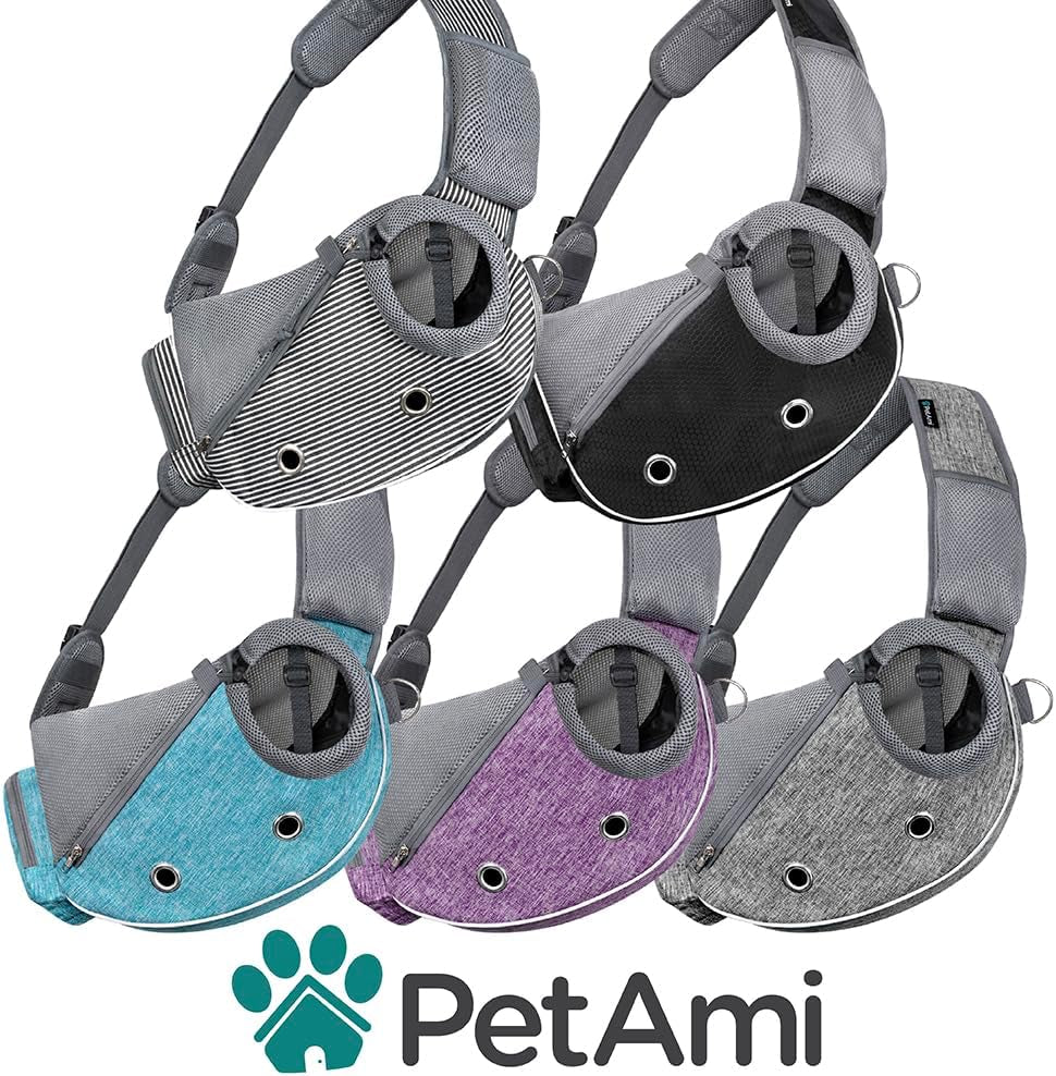 Small Dog Sling Carrier - Adjustable Crossbody Pet Purse for Traveling with Puppies and Medium Cats, Includes Poop Bag Dispenser, Maximum Weight 10 lbs, Purple