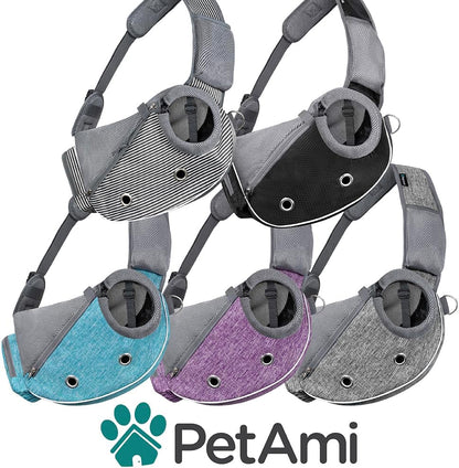Small Dog Sling Carrier - Adjustable Crossbody Pet Purse for Traveling with Puppies and Medium Cats, Includes Poop Bag Dispenser, Maximum Weight 10 lbs, Purple