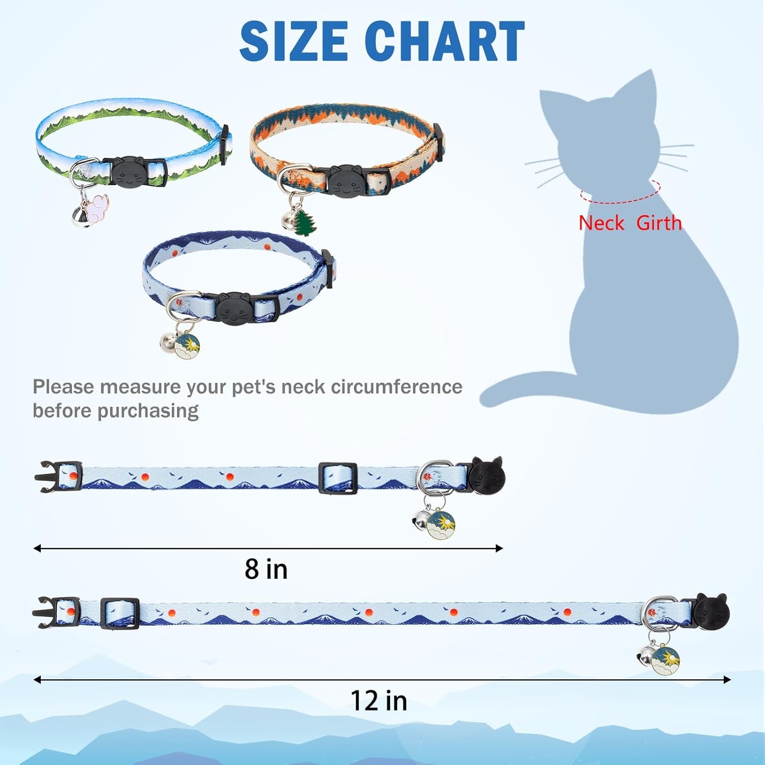 Adjustable Breakaway Cat Collars with Bell - 3 Pack Safety Collars for Male and Female Cats, Ideal for Daily Use