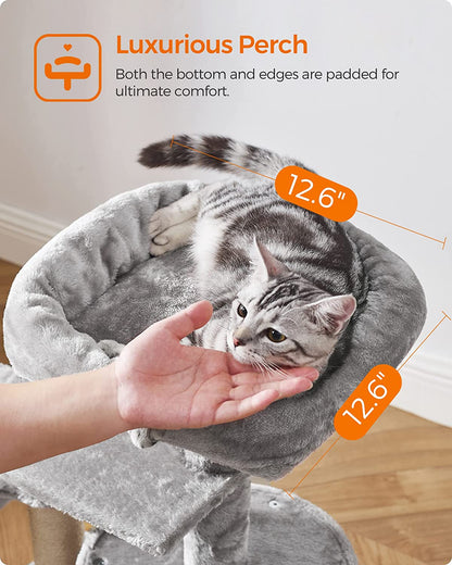 Light Gray Cat Tree and Activity Center with Scratching Post, Basket, and Cave for Small Cats and Kittens - Model UPCT59W