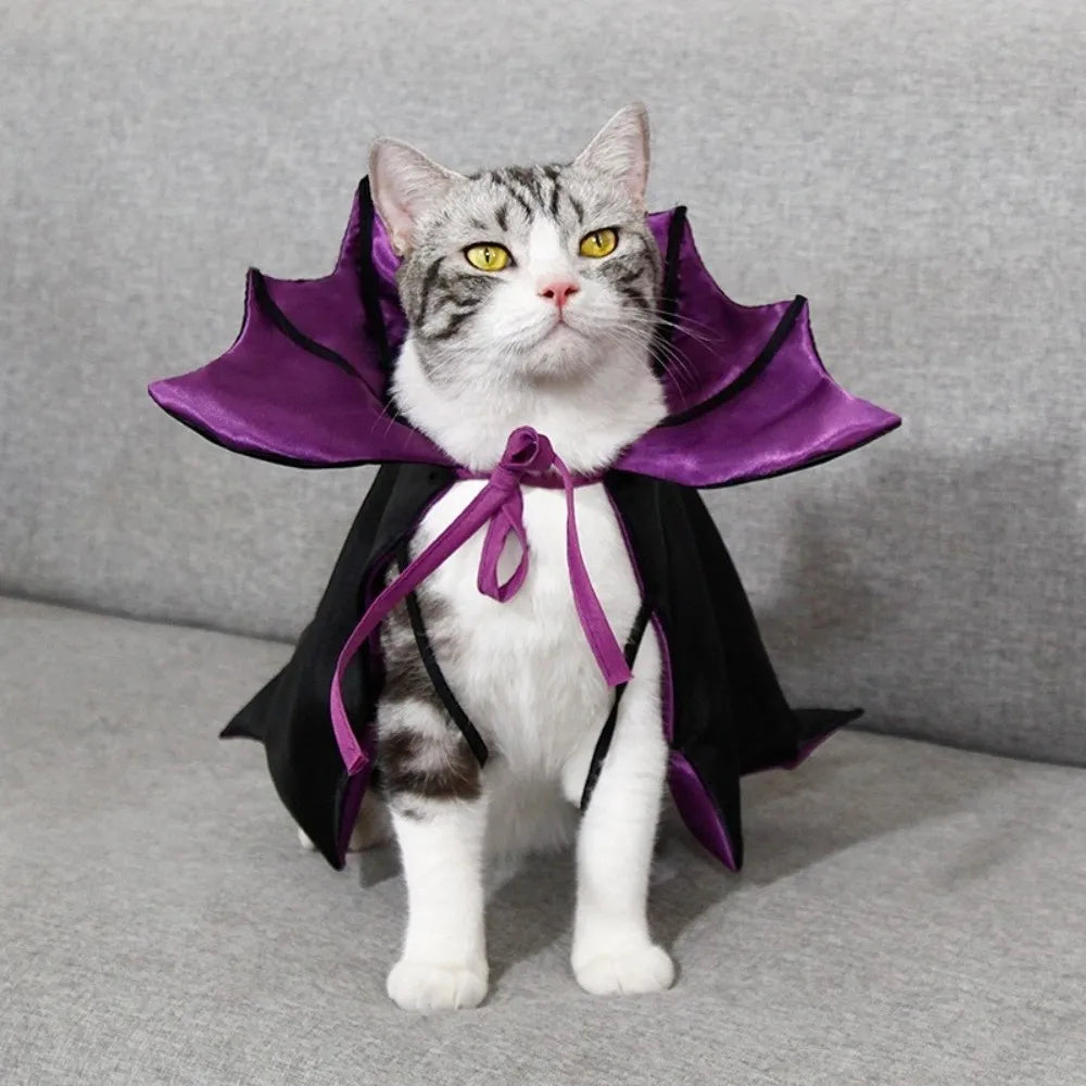 Elegant Bat-Inspired Halloween Costume for Cats - Comfortable Stand-Collar Cloak with Bow for Easy Wear at Parties