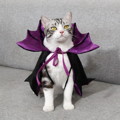 Elegant Bat-Inspired Halloween Costume for Cats - Comfortable Stand-Collar Cloak with Bow for Easy Wear at Parties