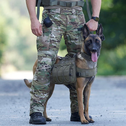 Tactical Nylon Dog Backpack for Medium and Large Breeds with Side Pockets for Hiking, Walking, Training, and Running (Green, Large)
