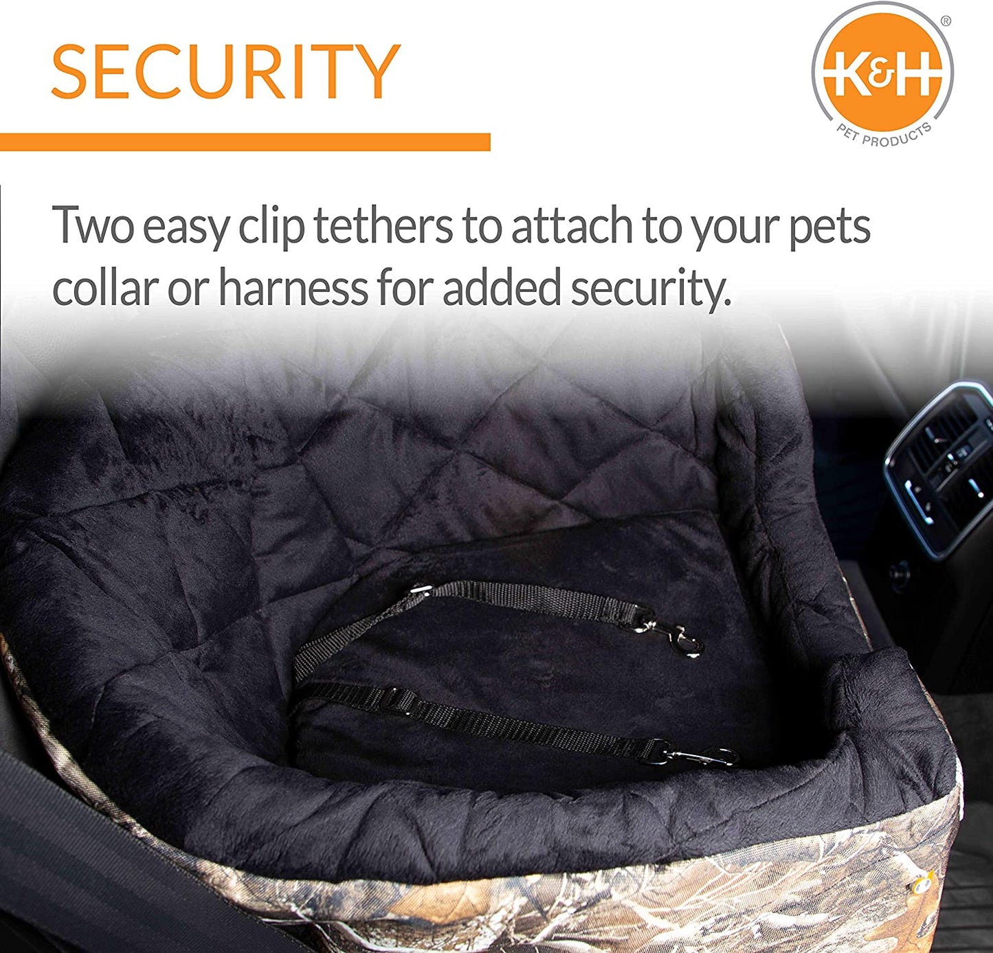 Original Bucket Booster Dog Car Seat, Belt Secured, 2 Safety Leashes, Washable Covers, Sturdy Booster for Small to Medium Pets - Large Realtree Edge Camo