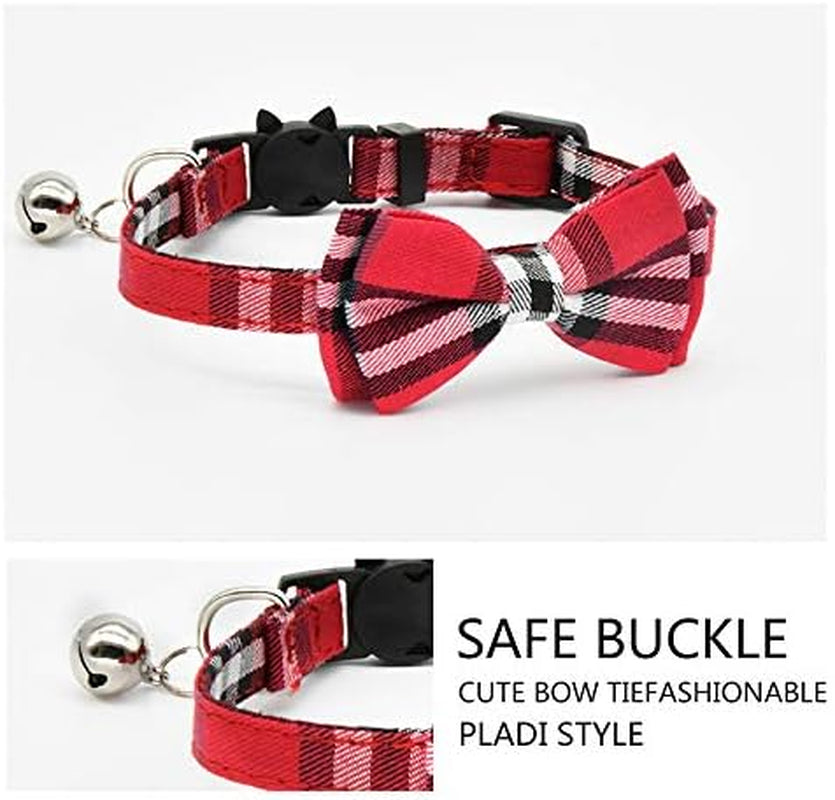 2 Pack/Set Cat Collar Breakaway with Cute Bow Tie and Bell for Kitty and Some Puppies, Adjustable from 7.8-10.5 Inch (Black+Brown)