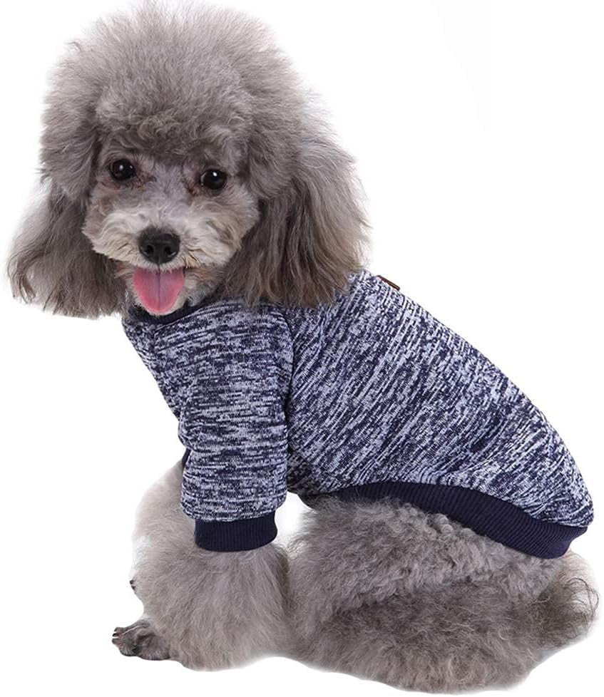 Classic Knit Sweater for Small Dogs - Warm Winter Coat in Navy Blue (Size S)