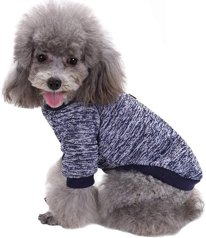 Classic Knit Sweater for Small Dogs - Warm Winter Coat in Navy Blue (Size S)