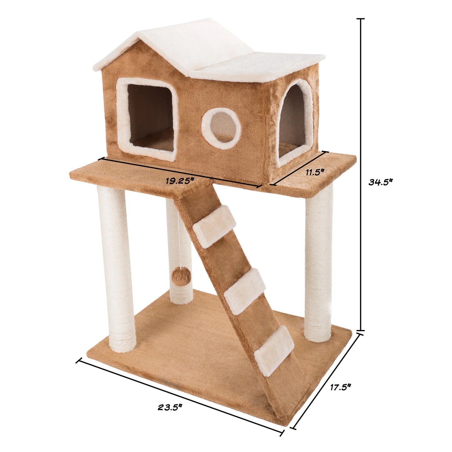 35-Inch Cat Tree with Ladder, House, Scratching Posts, and Toy - Brown