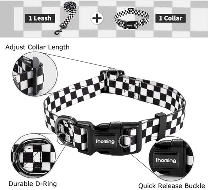 Puppy Collar and Leash Set for Daily Outdoor Activities, Chess Board Design for Extra Small Pets Up to 10 lbs