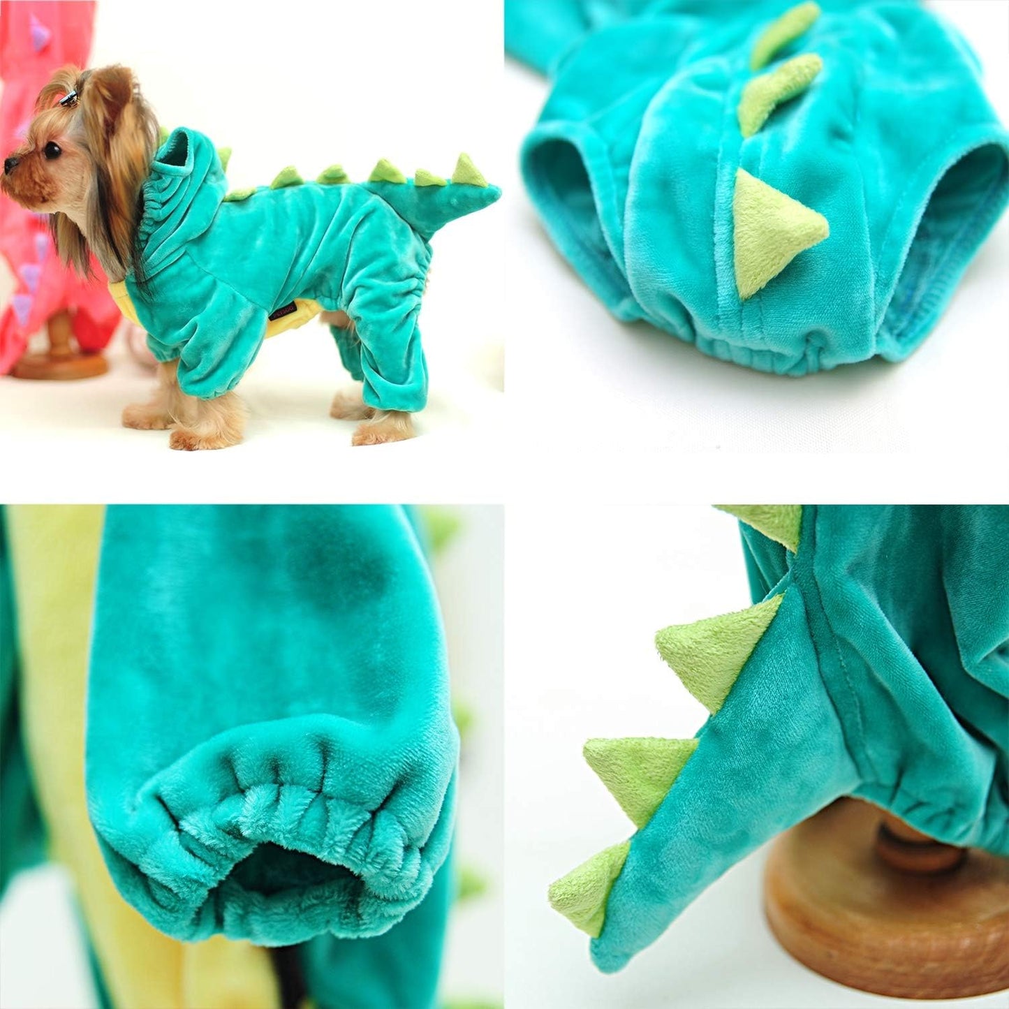 Dinosaur Plush Hoodie for Pets - Warm Fleece Jacket for Small to Medium Dogs and Cats - Halloween Cosplay Apparel (Medium, Green)