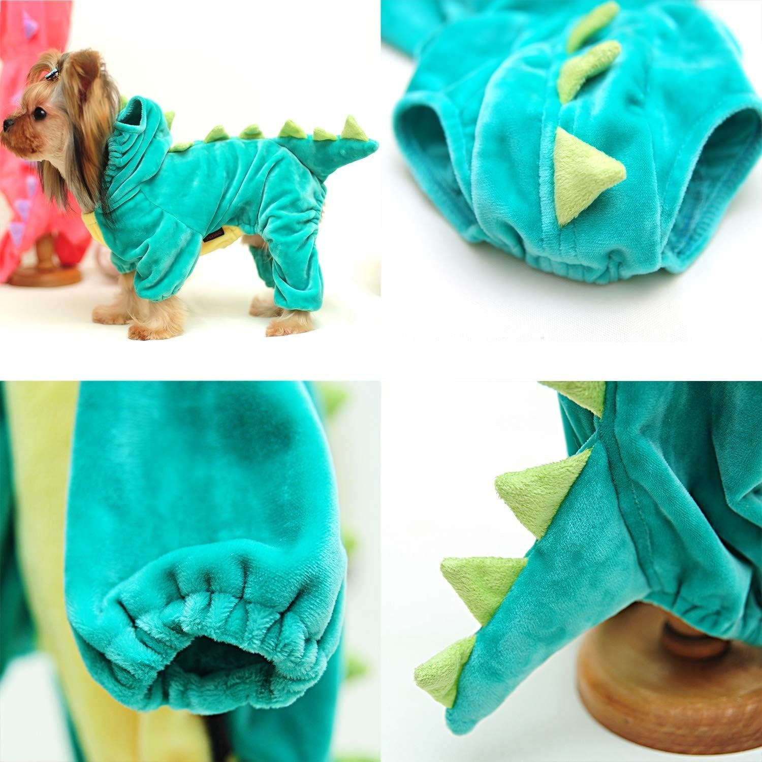 Dinosaur Plush Hoodie for Pets - Warm Fleece Jacket for Small to Medium Dogs and Cats - Halloween Cosplay Apparel (Medium, Green)