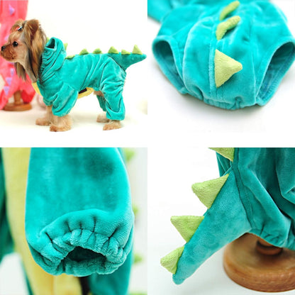 Dinosaur Plush Hoodie for Pets - Warm Fleece Jacket for Small to Medium Dogs and Cats - Halloween Cosplay Apparel (Medium, Green)