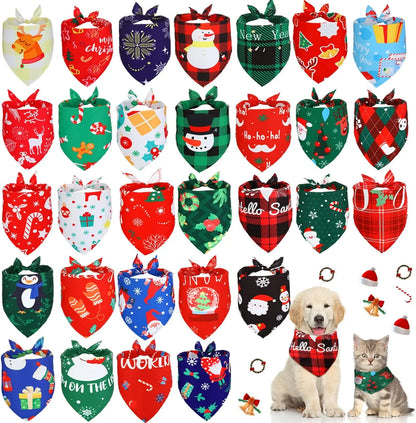 30-Piece Christmas Dog Bandana Set - Holiday Pet Costumes and Accessories for Dogs and Cats