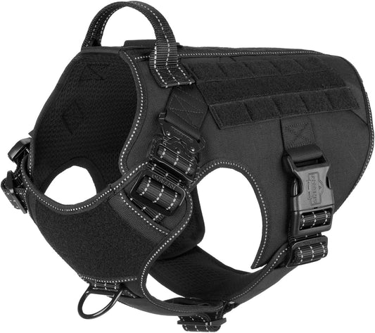 Tactical Dog Harness, X-Large Size,2X Metal Buckle,Working Dog MOLLE Vest with Handle,No Pulling Front Leash Clip,Hook and Loop Panel (Black,Xl (Pack of 1))