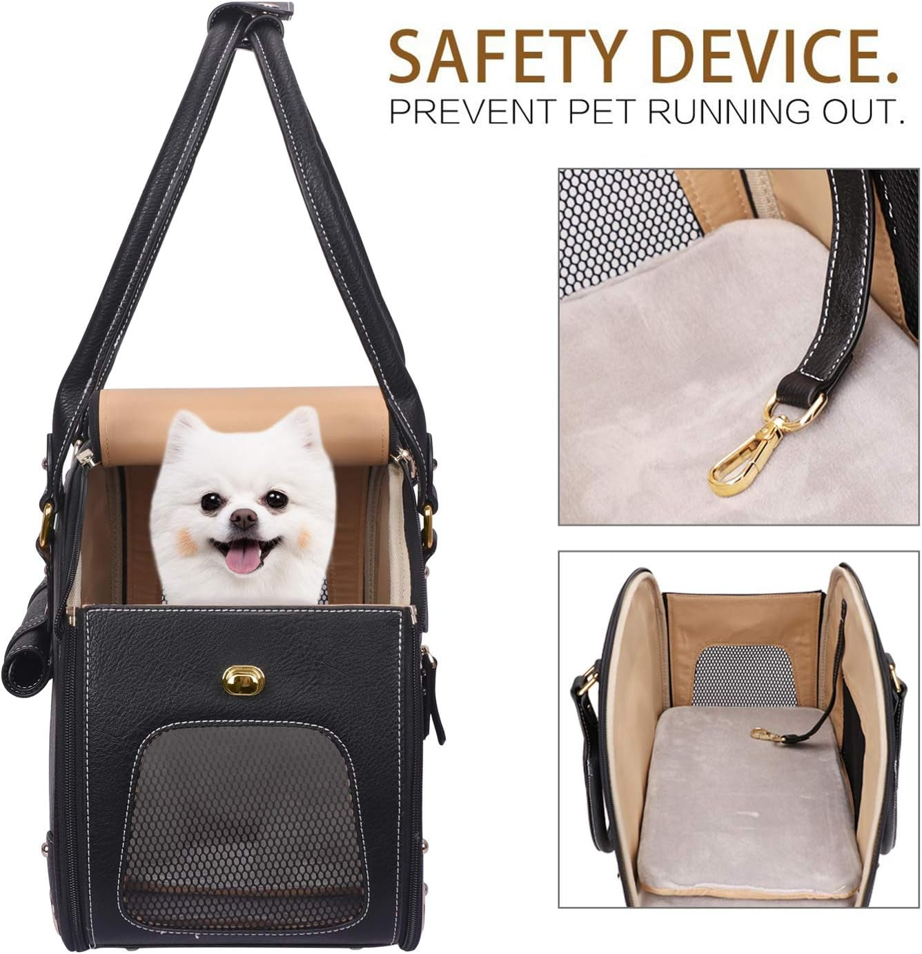 Premium PU Leather Dog Carrier Purse - Foldable Waterproof Pet Travel Bag for Cats and Small Dogs, Ideal for Home and Outdoor Use, Black