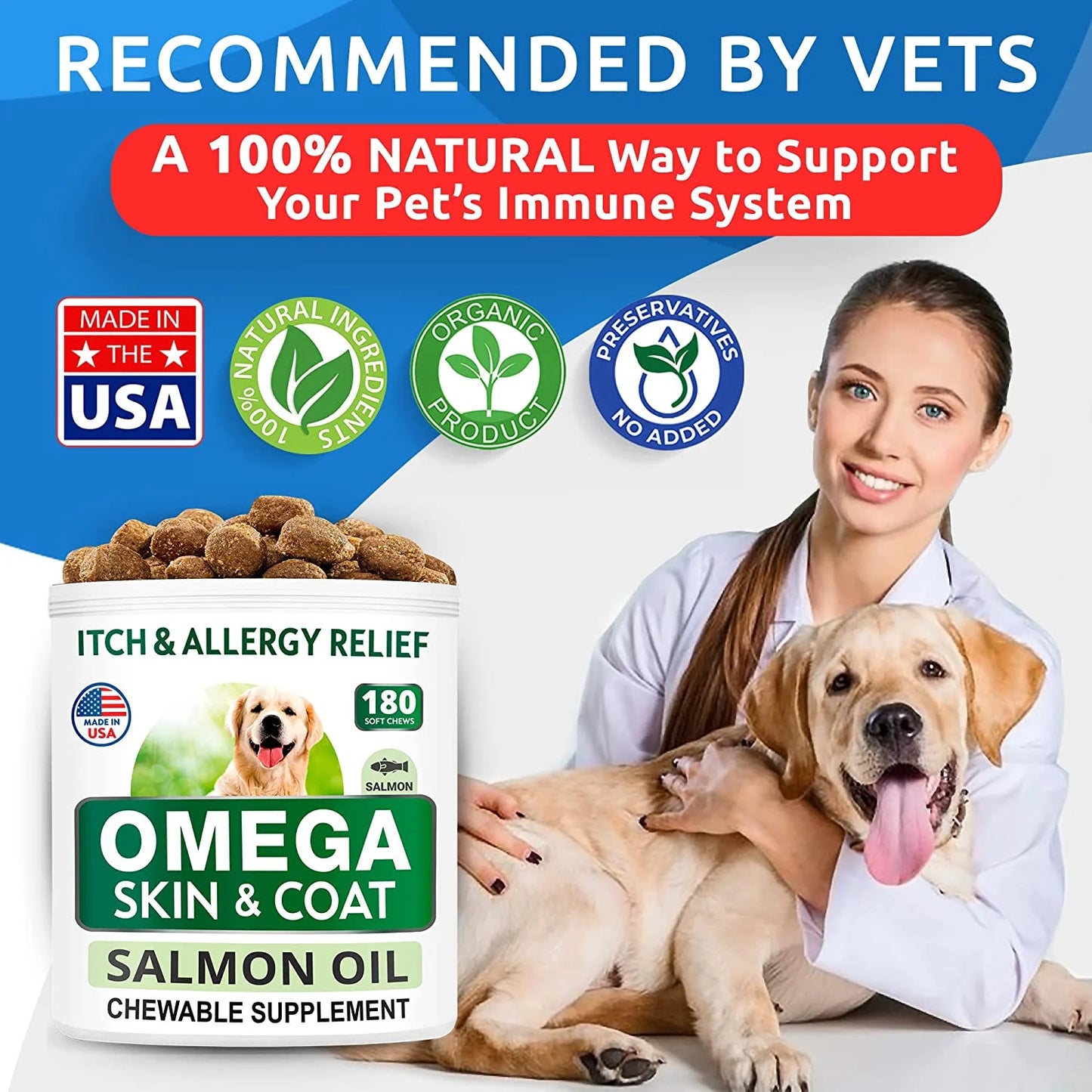 Omega-3 Fish Oil Treats for Dogs - 360 Count - Supports Shedding, Skin Allergies, Itch Relief, Hot Spot Treatment, Joint Health, and Skin & Coat Health - Rich in EPA & DHA Fatty Acids from Salmon Oil