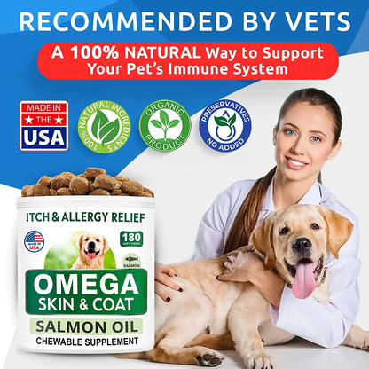 Omega-3 Fish Oil Treats for Dogs - 360 Count - Supports Shedding, Skin Allergies, Itch Relief, Hot Spot Treatment, Joint Health, and Skin & Coat Health - Rich in EPA & DHA Fatty Acids from Salmon Oil