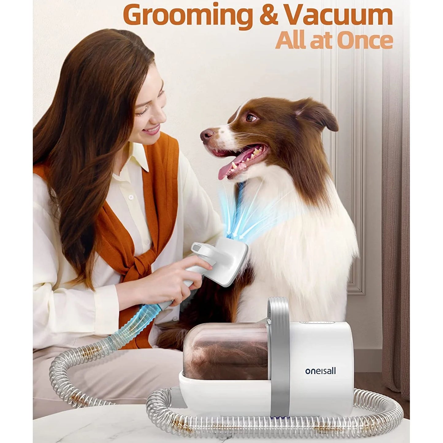 7-in-1 Low Noise Pet Grooming Vacuum with 1.5L Dust Cup and Professional Grooming Tools for Dogs and Cats, Gray