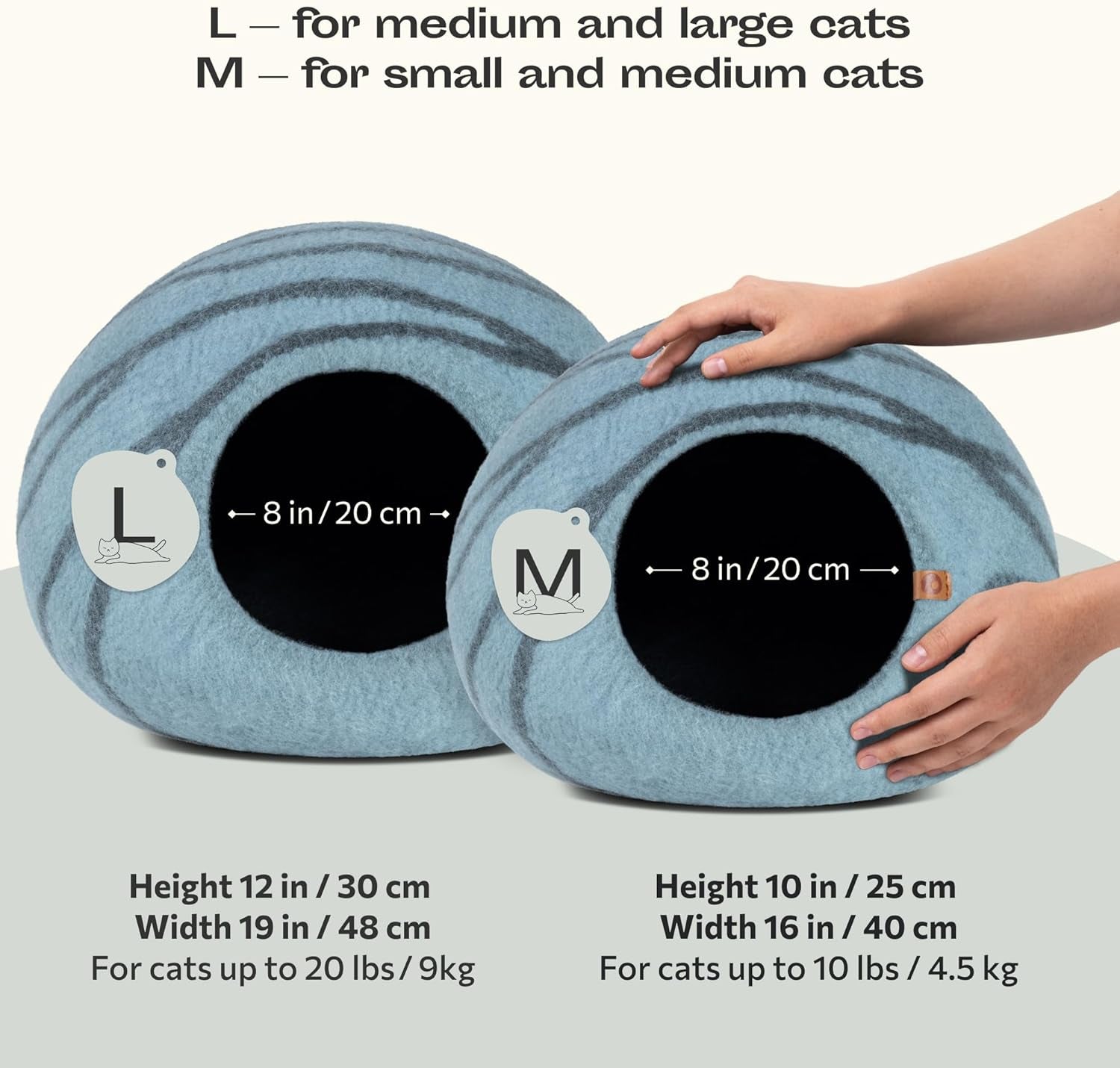 Premium Handmade Merino Wool Cat Cave - Aquamarine Medium Felt Bed for Indoor Cats