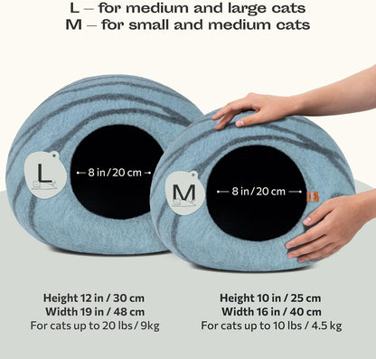 Premium Handmade Merino Wool Cat Cave - Aquamarine Medium Felt Bed for Indoor Cats