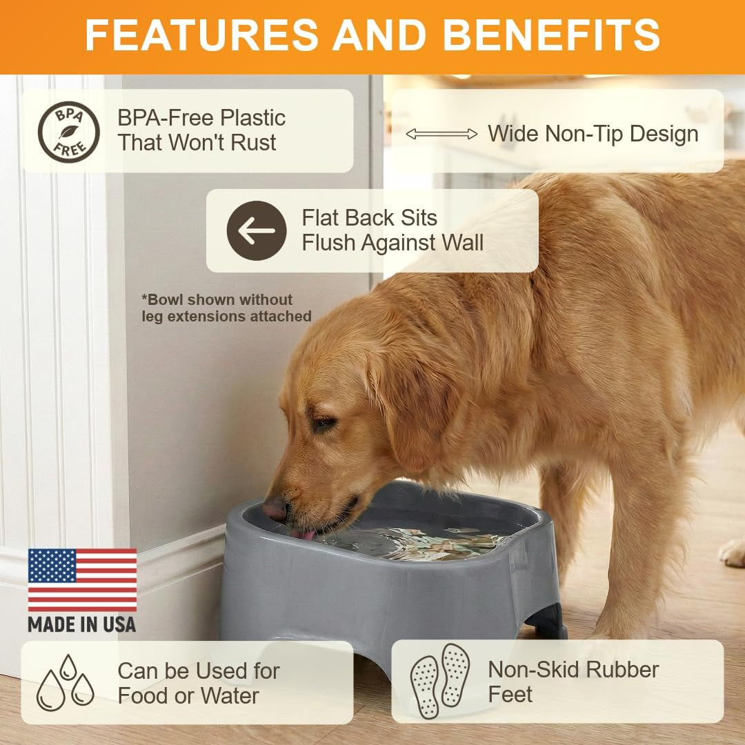 Extra Large Water Bowl for Dogs, Elevated Outdoor Dog Water Bowl (1.25 Gallon XL Capacity), Big Trough Style Food Dish for Indoors or Outside, No Spill Large Dog Bowls, Gunmetal Grey