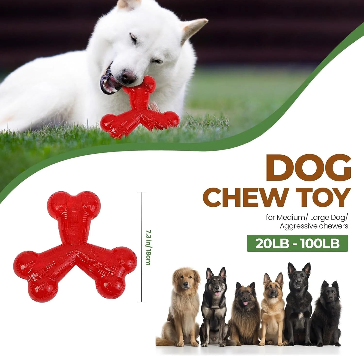 Play Strong Trident Bone Rubber Dog Toy - Y Shape, Durable Chew for Aggressive Chewers with Hollow Center for Treats, 6 Inch