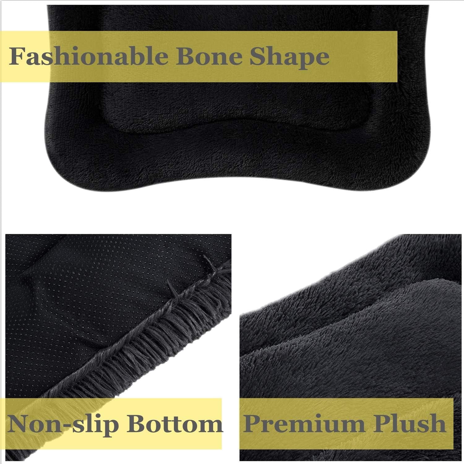 Deluxe Plush Dog Bed and Crate Mat - Fluffy, Comfortable, Anti-Slip, Washable Cushion for Medium to Extra Large Dogs (X-Large, Black)