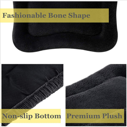Deluxe Plush Dog Bed and Crate Mat - Fluffy, Comfortable, Anti-Slip, Washable Cushion for Medium to Extra Large Dogs (X-Large, Black)
