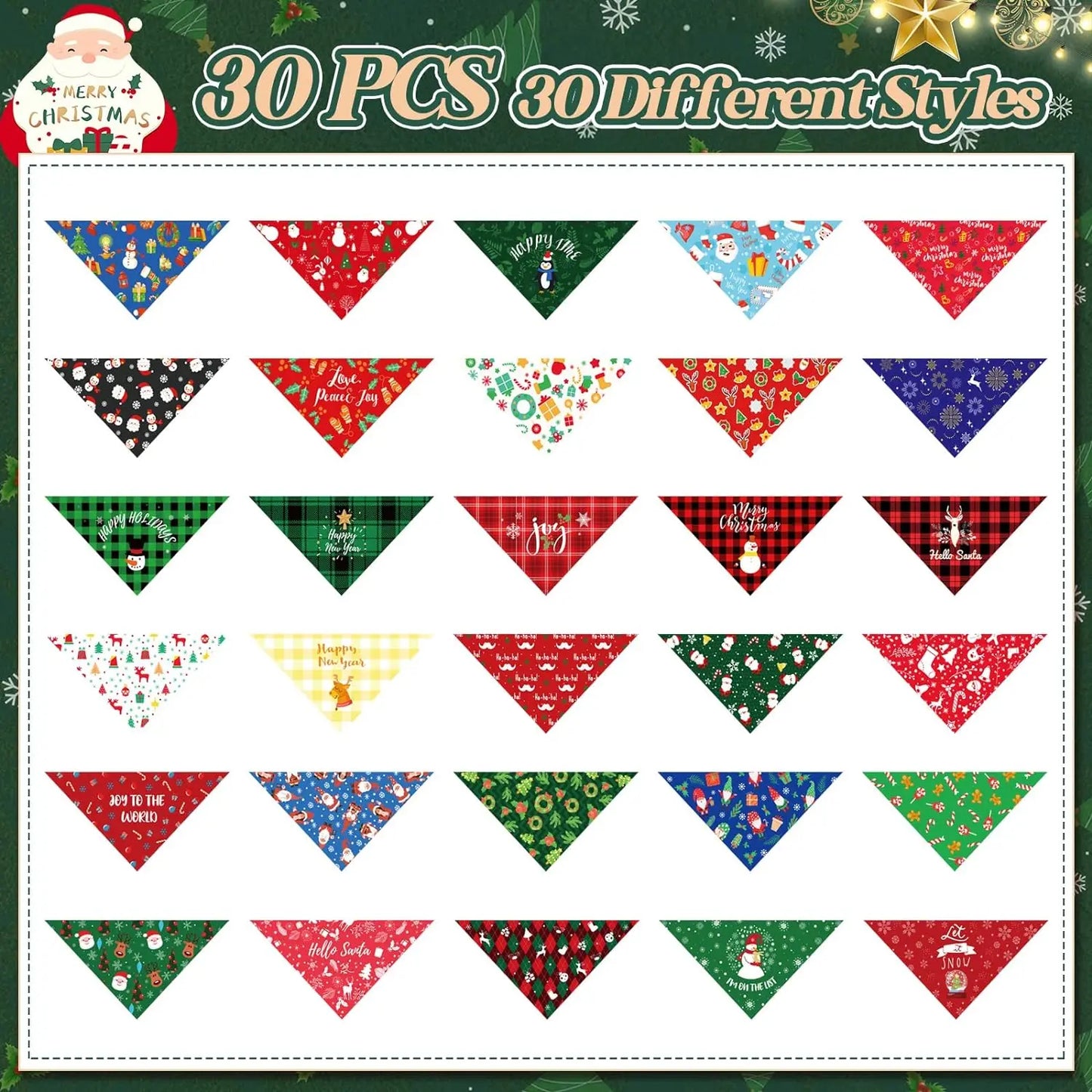 30-Piece Christmas Dog Bandana Set - Holiday Pet Costumes and Accessories for Dogs and Cats