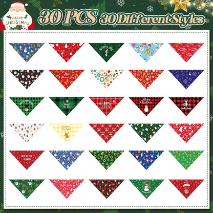 30-Piece Christmas Dog Bandana Set - Holiday Pet Costumes and Accessories for Dogs and Cats