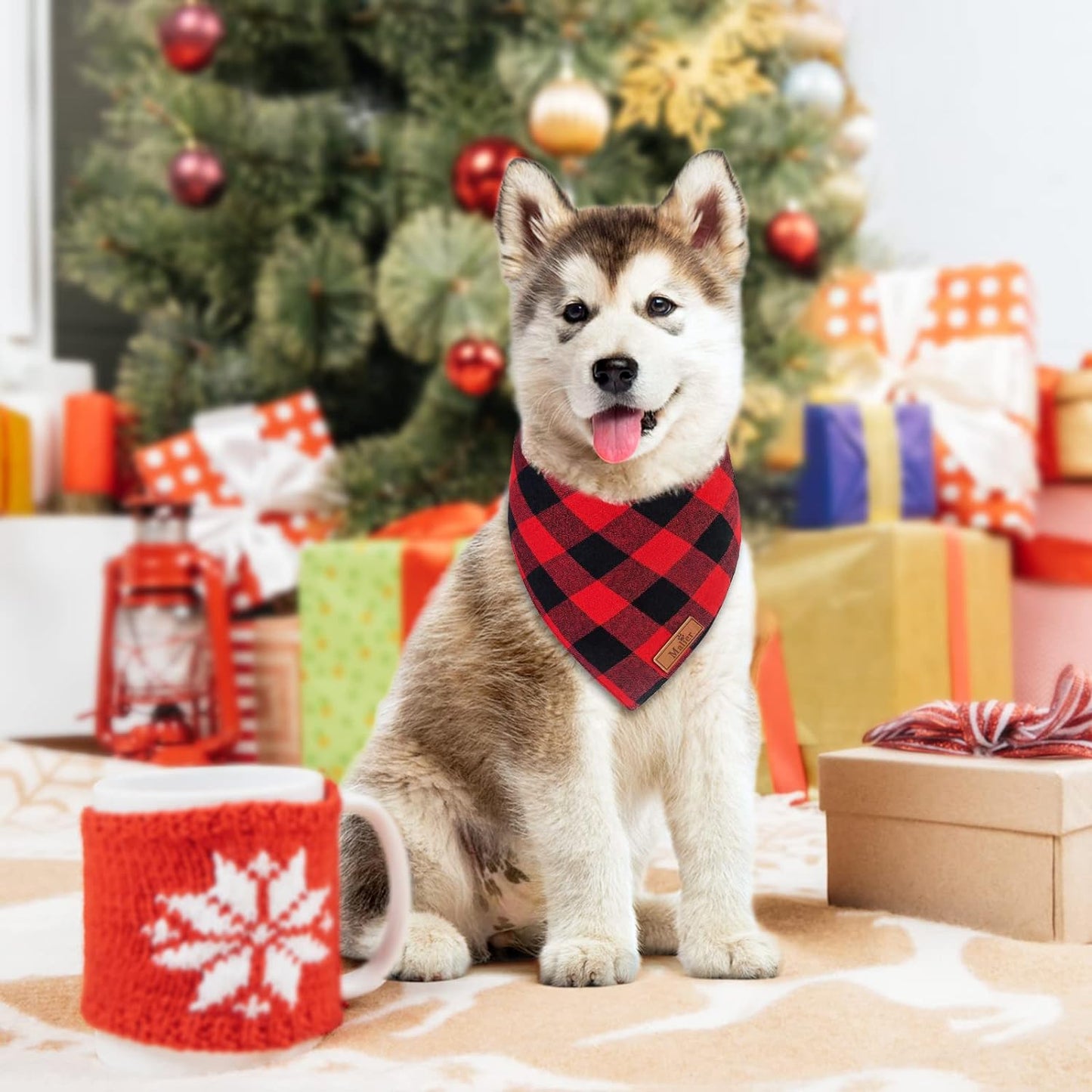2 Pack Dog Bandana Christmas Classic Plaid Pet Bandana Scarf Triangle Bibs Kerchief Set Pet Costume Accessories Decoration for Small Medium Large Dogs Cats Pets