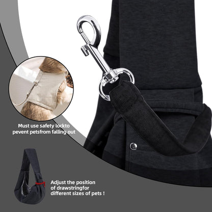 Reversible Dog Carrier Sling - Hands-Free Pet Purse with Storage Pocket for Small Dogs and Cats, Travel Safety Harness (Black)