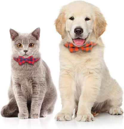 Stylish Adjustable Red Plaid Bow Tie Collar for Small Dogs and Cats - Soft & Comfortable