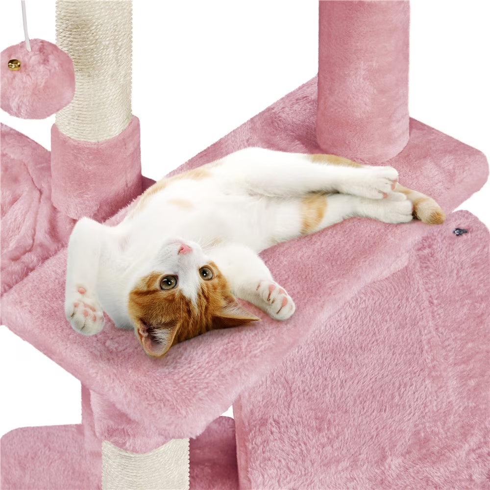 34.5" Cat Tree Tower with Condo and Perches in Pink