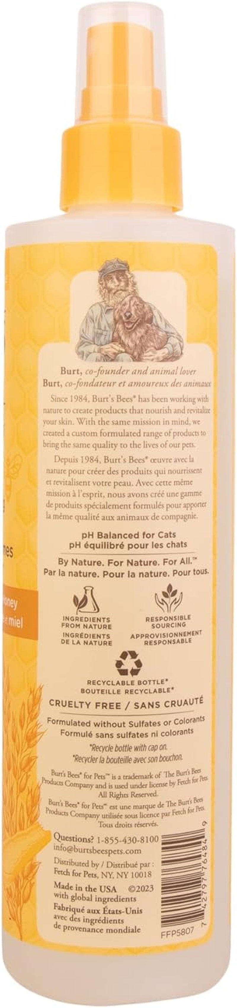 Colloidal Oat Flour and Honey Cat Dander Reducing Spray, Waterless Grooming Solution for Dry Skin and Dandruff Control, Allergy Support Formula, 10 Fl Oz
