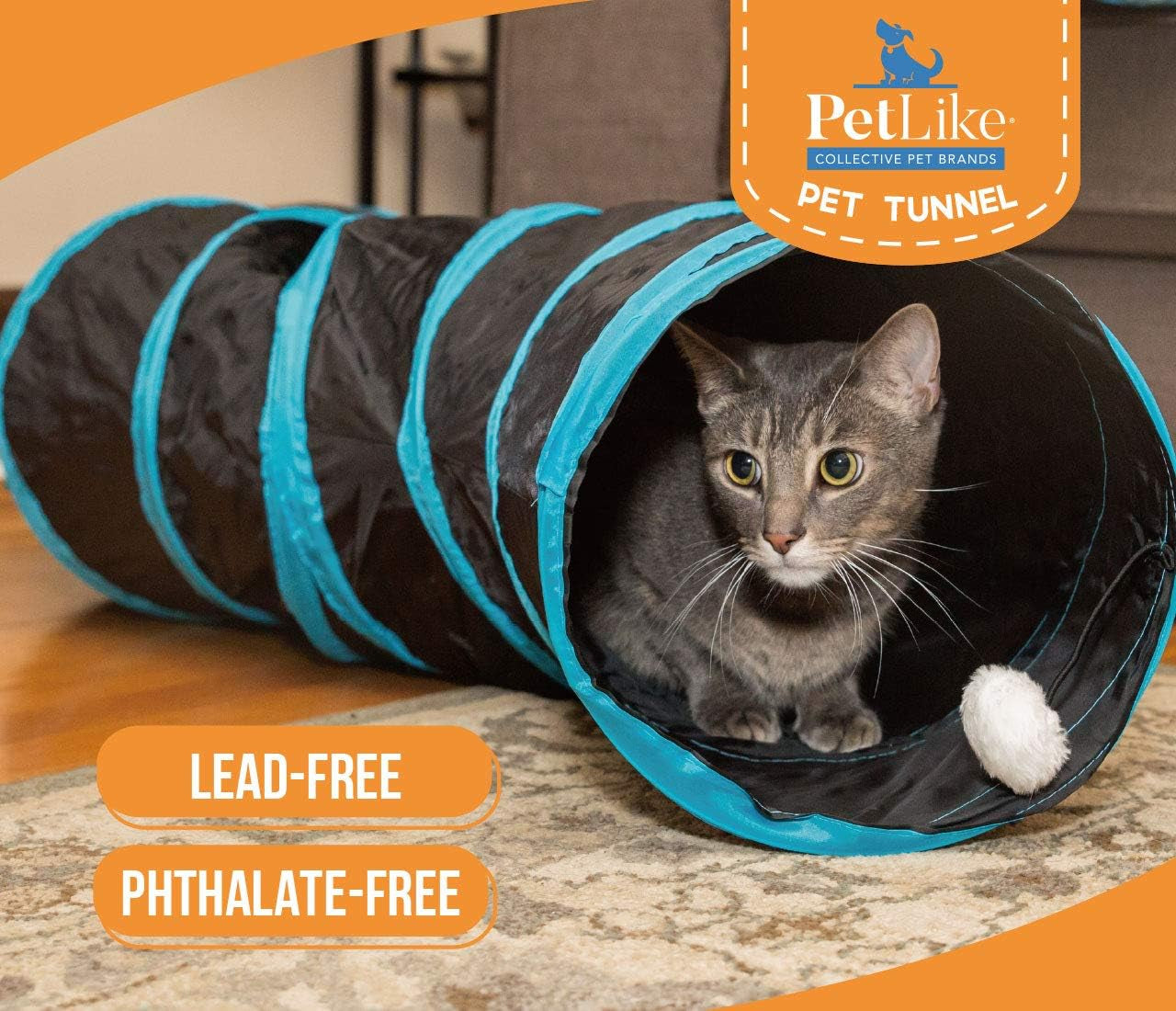 S Cat Tunnel Collapsible Pop-Up Pet Tube Hideaway Play Toy with Ball (1 Way, Black)
