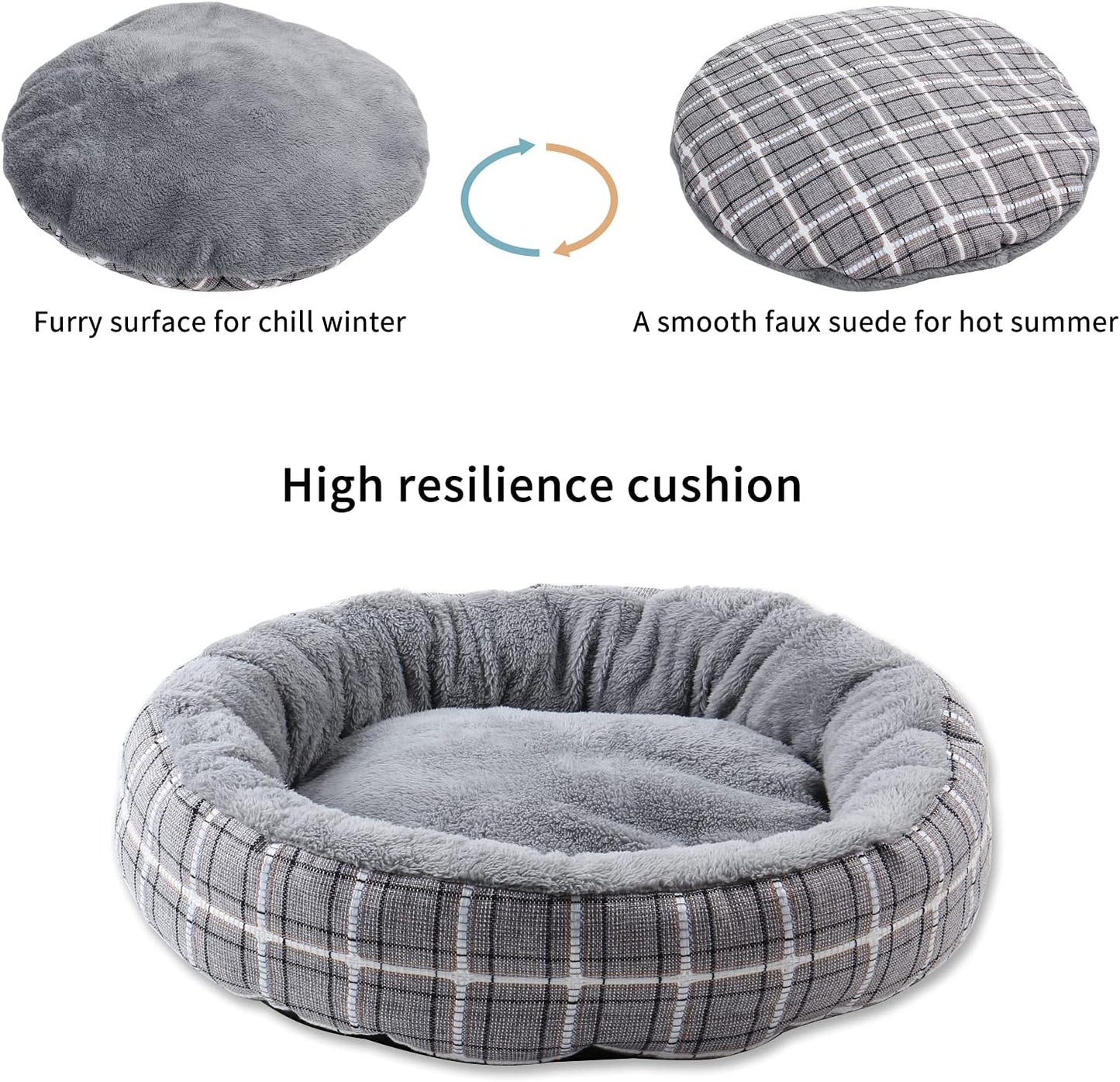 Washable Round Cat Bed and Calming Dog Bed, 20-Inch Donut Design for Small to Large Dogs, Anti-Slip and Water-Resistant Base