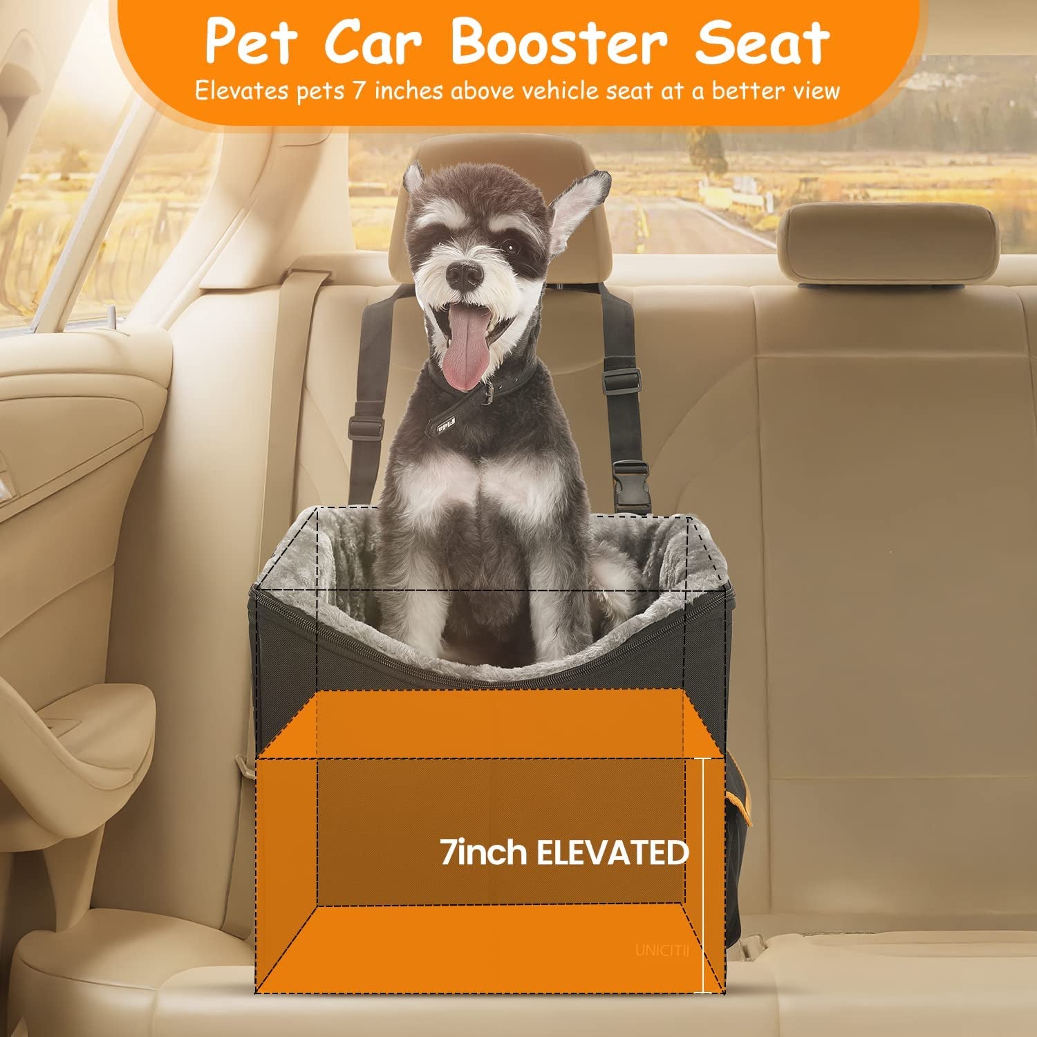 Elevated Dog Car Booster Seat for Small Dogs and Cats - Adjustable Straps Pet Travel Carrier Bed
