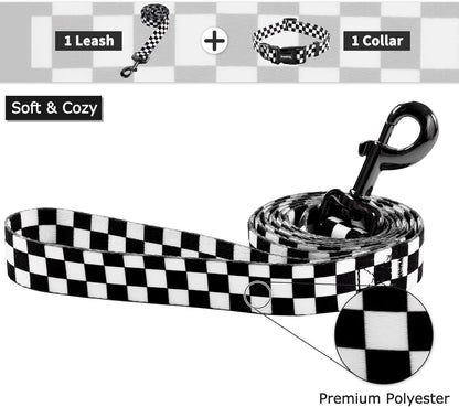 Puppy Collar and Leash Set for Daily Outdoor Activities, Chess Board Design for Extra Small Pets Up to 10 lbs