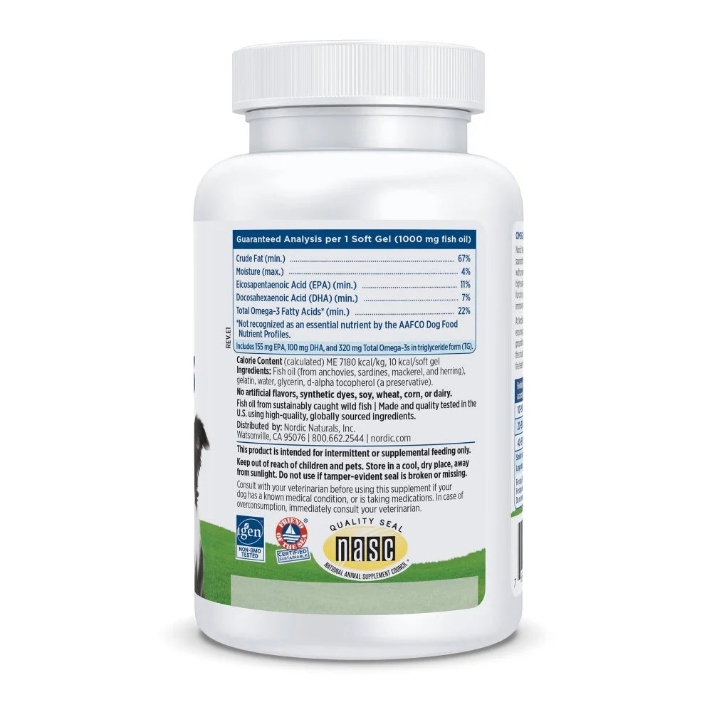 Omega-3 Soft Gels for Dogs, Enriched with EPA & DHA Fish Oil, 90 Count